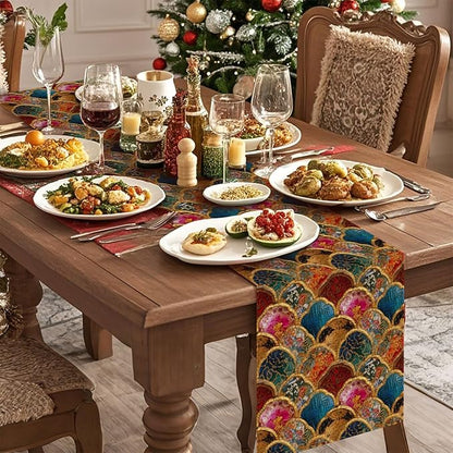 Bohemia Table Runner,Dining Decor for Kitchen Coffee Table Family Dinners Holiday Parties Wedding Events Decor(13x72 inch)