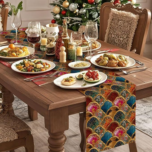 Bohemia Table Runner,Dining Decor for Kitchen Coffee Table Family Dinners Holiday Parties Wedding Events Decor(13x72 inch)