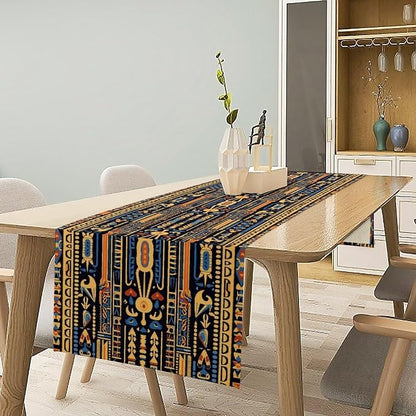 Retro Egypt Table Runner Vintage Ethnic Egyptian Ornament Tribal Dinner Runner Folk Abstract Table Decoration Home Kitchen Dining Coffee Table Party Holiday 13x90in