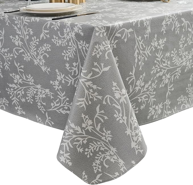 LIBERECOO Vinyl Tablecloth with Flannel Backing –Indigo Botanical Charm, Waterproof, Wipeable, Durable Table Cover – 4 Colors