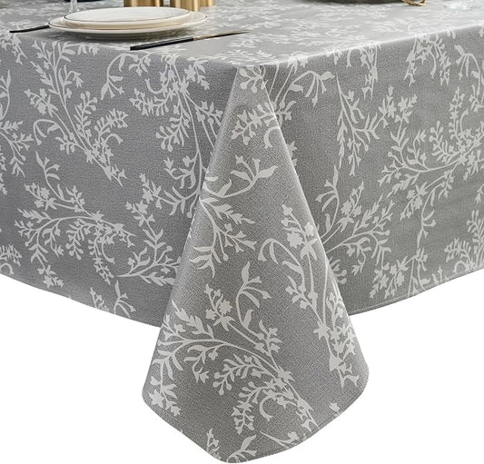 LIBERECOO Vinyl Tablecloth with Flannel Backing –Indigo Botanical Charm, Waterproof, Wipeable, Durable Table Cover – 4 Colors