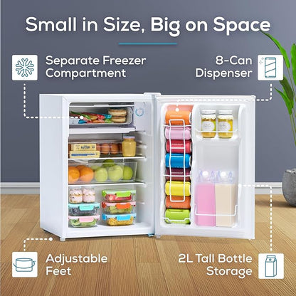 Igloo 2.6 Cu.Ft Mini Fridge with Freezer- Single Door Compact Refrigerator with Glass Shelves for Homes, Dorms & Offices- Keep Snacks, Drinks & Frozen Foods Cool with Temperature Control Fridge- White