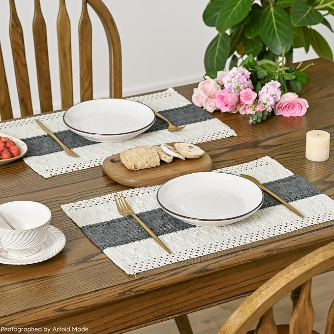 Artoid Mode Dark Grey Farmhouse Rustic Placemats Set of 6,12x18 Inch Seasonal Holiday Hollow Table Mats Party Kitchen Dining Decoration