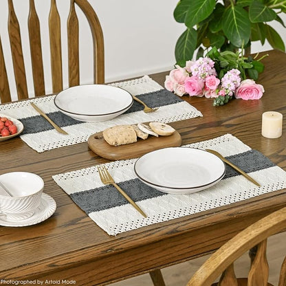 Artoid Mode Dark Grey Farmhouse Rustic Placemats Set of 6,12x18 Inch Seasonal Holiday Hollow Table Mats Party Kitchen Dining Decoration