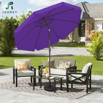 JEAREY 9 FT Patio Umbrella Outdoor, Table Umbrellas Market Umbrella w/Push Button Tilt/Crank, 8 Sturdy Ribs(Dark Purple)