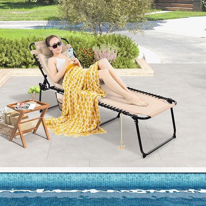 Goplus Chaise Lounge Chair Outdoor, Folding 5-Postion Beach Lounge Chair with Detachable Pillow, Side Pocket, Sunbathing Lounger, Adjustable Tanning Chair for Patio Lawn Pool Yard