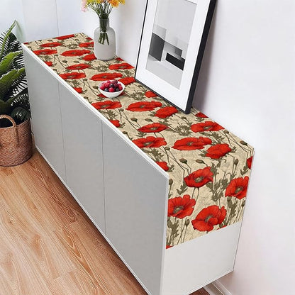 Poppy Table Runner,Dining Decor for Kitchen Coffee Table Family Dinners Holiday Parties Wedding Events Decor(13x72 inch)