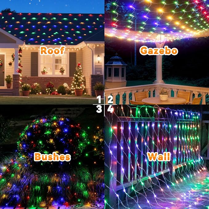 LitHome 14.8FT x 5FT Christmas Net Lights Outdoor Mesh Lights Connectable | 8 Modes 300 LED Waterproof Multicolor Christmas Mesh Light for Bushes, Garden, Backyard, Xmas, Holiday Decor, Clear Wire