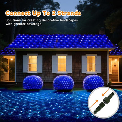 LitHome 21FT x 5FT Christmas Net Lights Outdoor Mesh Lights Connectable | 8 Modes 360 LED Blue Net Light Green Wire, Waterproof Giant Christmas Mesh Light for Bushes Garden Yard Party Decor