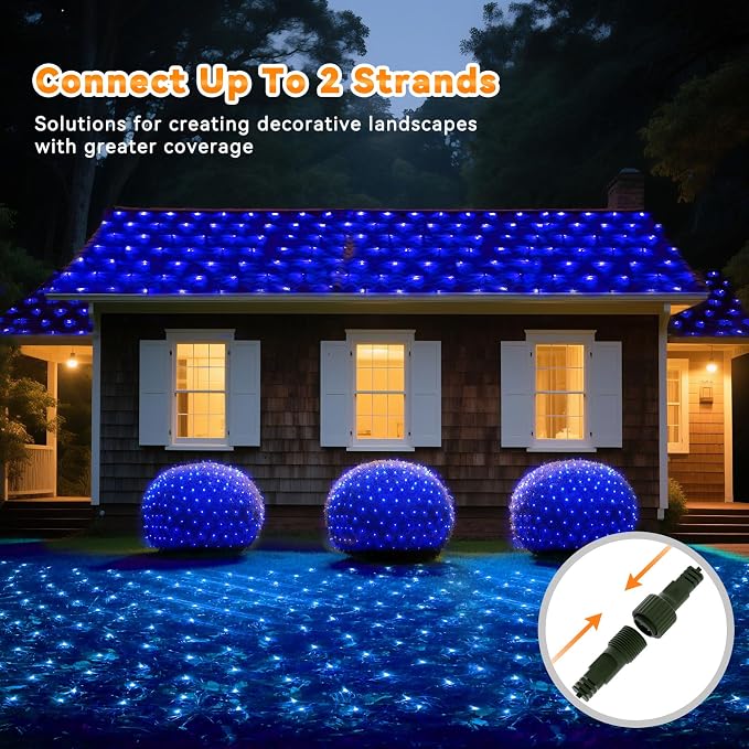LitHome 14.8FT x 5FT Christmas Net Lights Outdoor Mesh Lights Connectable | 8 Modes 300 LED Blue Net Light Green Wire, Waterproof Giant Christmas Mesh Light for Bushes Garden Yard Party Decor
