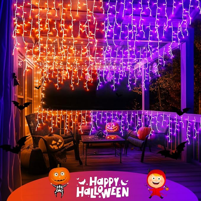 JMEXSUSS 400 LED Color Changing Halloween Lights Outdoor | 38.8ft Orange to Purple Halloween Icicle Lights with Remote, Waterproof String Light Plug in for Outdoor Indoor Party Decor
