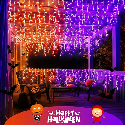 JMEXSUSS 400 LED Color Changing Halloween Lights Outdoor | 38.8ft Orange to Purple Halloween Icicle Lights with Remote, Waterproof String Light Plug in for Outdoor Indoor Party Decor