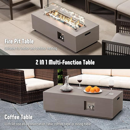 Werph 42’’ Propane Fire Pit Table Set with Tank Holder, CSA Certifed 50,000 BTU Outdoor Firepit Table, Wind Guard & Glass Stones, Smoke-Free Rectangular Fire Table for Garden Porch Backyard