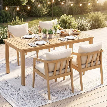 Wisteria Lane 5-Pieces Acacia Patio Table and Chairs Set for 4, Outdoor Dining Set with Umbrella Hole Table, Modern Patio Table Set with Cushion, Patio Furniture Set for Backyard Deck Garden Porch