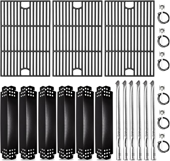Criditpid Grill Replacement Parts for Nexgrill 6 Burner 720-0896B, 720-0896, 720-0896E, 720-0896C, 730-0896, Cast Iron Grill Grates, Heat Plates, Burners Tubes & Ignitors for Nexgrill Evolution Grills