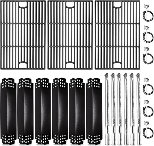 Criditpid Grill Replacement Parts for Nexgrill 6 Burner 720-0896B, 720-0896, 720-0896E, 720-0896C, 730-0896, Cast Iron Grill Grates, Heat Plates, Burners Tubes & Ignitors for Nexgrill Evolution Grills