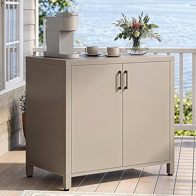 Wisteria Lane Outdoor Storage Cabinet, Aluminum Modular Outdoor Kitchen, All Weather Kitchen Island with Double Door Storage for Patio, BBQ, Backyard