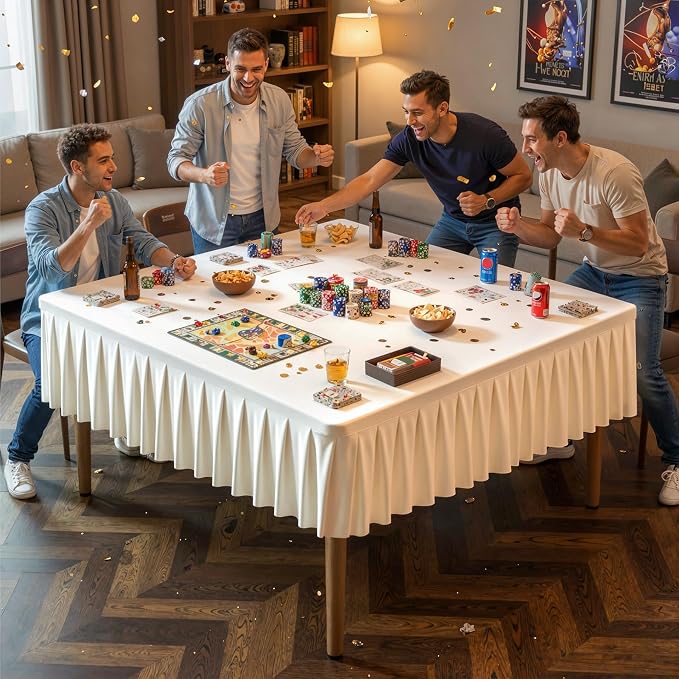 PARTISKY Ivory Spandex Square Tablecloths 60x60 Inch, Wrinkle Free Fitted Card Table Cloth Stretch Square Table Cover for Kitchen Dinner, Holiday Party, Wedding Banquet, Display Trade Show
