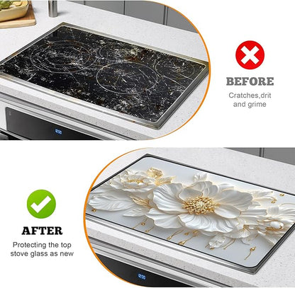 Multi-Design Stove Cover for Glass/Electric Stoves - 3-in-1 Heat-Resistant Protector Mat, Non-Slip Drying Rack 28"x20"