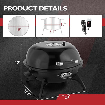 ROVSUN 1600W Vertical Electric Grill with Lid, Red 304 Stainless Steel Grill w/Detachable Pull-out Drip Tray, Double Layer Design, Portable & Removable, for Indoor and Outdoor Use (Black Tabletop)