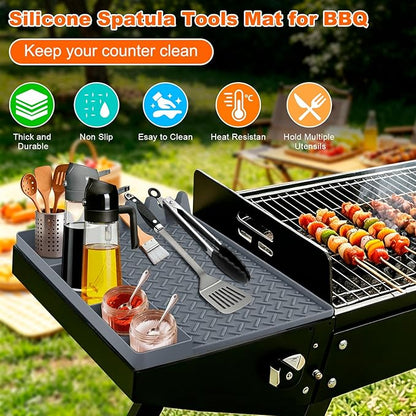 Silicone Griddle Tools Mat for Blackstone, Silicone Grill Mat with Drip Pad, Side Shelf Mats Grill Pad Spatula Mats for Outdoor Grill Kitchen Countertop, BBQ Accessories Gifts for Men (Gray)