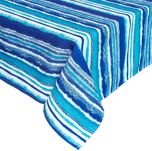 YiHomer Indoor Outdoor Tabletop for Spring Summer Decorations, Picnics and Dinner Parties - Stain and Water Resistant, Crayon Art (Ocean), Zipper Tablecloth, 60 x 120 Rectangle with Umbrella Hole