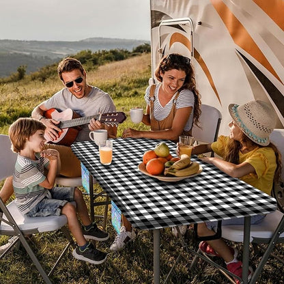 Picnic Table Cover with Bench Covers, Black and White Checkered Waterproof and Windproof, Fitted Tablecloth Cover with Elastic Edge, for Outdoor, Garden, Camping, 3 Pieces Set, 30x60 Inch