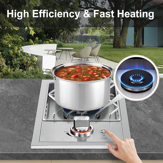 Single Grilling Side Burners for Outdoor Kitchen, 15,000BTU Liquid Propane Side Burner, Duty Heavy 304 Stainless Steel, Convertible to Natural Gas, Drop-in Side Burner for Outdoor BBQ Grill Island
