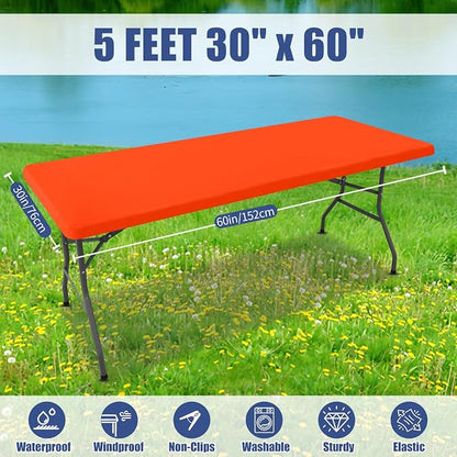 Moosfor 2 Pack Rectangle Spandex Fitted Table Cloth, 5FT Elastic Tablecloth | Washable Picnic Table Cover, Stretch Waterproof Table cloths for Party, Patio, Dining, Kitchen, 30" x 60", Orange