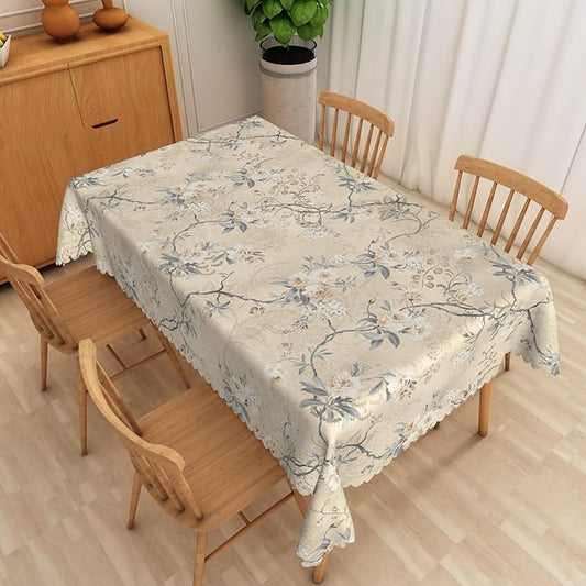 Chic Flower Rectangle Tablecloths 60x120 Inch Elegant Wild Flowers Vintage Seasonal Table Cover for Party Picnic Dinner Decor Boho Waterproof Oblong Polyester Tablecloth for Spring Home Decor