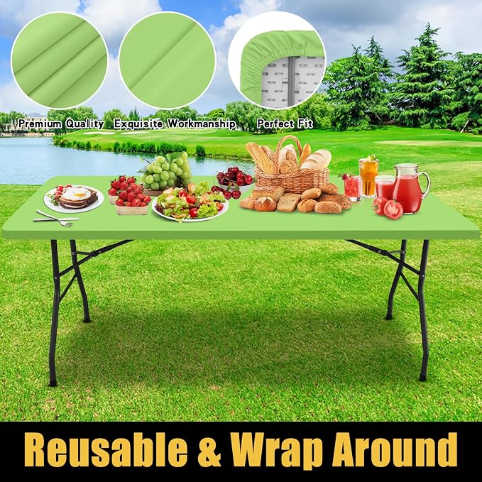 Smiry Rectangle Picnic Table Cloth, Waterproof Elastic Fitted Tablecloths for 4 Foot Tables, Washable Polyester Table Cover for Camping, Indoor and Outdoor (Lime Green, 30"x48")