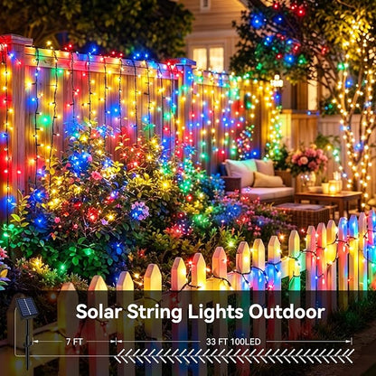Solar String Lights Outdoor 2 Pack Total 66FT 200LED Solar Fairy Lights Waterproof 8 Modes Twinkle Solar Lights for Patio, Garden Yard Party Wedding Tree Christmas Halloween Decoration, Multicolor