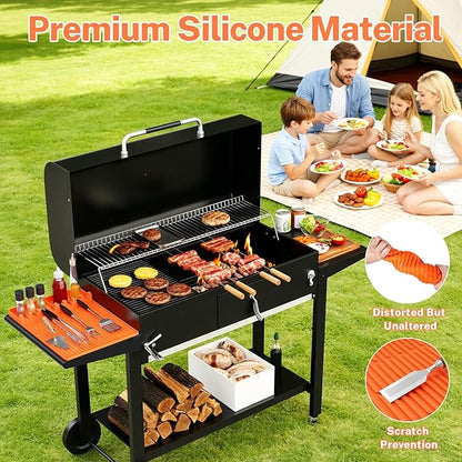 Silicone Grill Mats for Outdoor Grill - Heat Resistant Griddle Mat for BBQ Tools & Griddle Accessories, Easy to Clean Reusable Side Shelf Pad for Cooking, Grilling, Kitchen Counter (Orange)