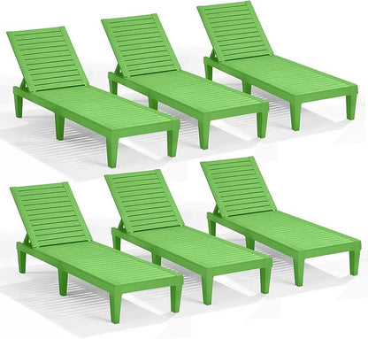 Nestl Sun Tanning Chair - Lime Green Chaise Lounge Chair Outdoor, Lightweight Pool Lounge Chairs Set of 6, Adjustable 5-Position Reclining Lawn Chair, Waterproof Beach Outdoor Lounge Chairs
