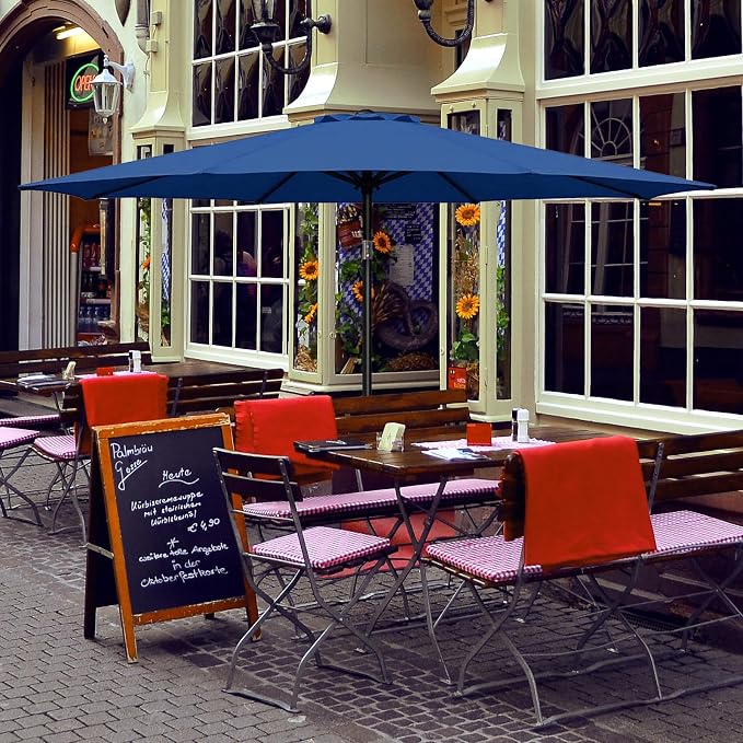 YSSOA 9' Patio Umbrella Outdoor Table Market Yard Umbrella with 8 Sturdy Ribs, Blue