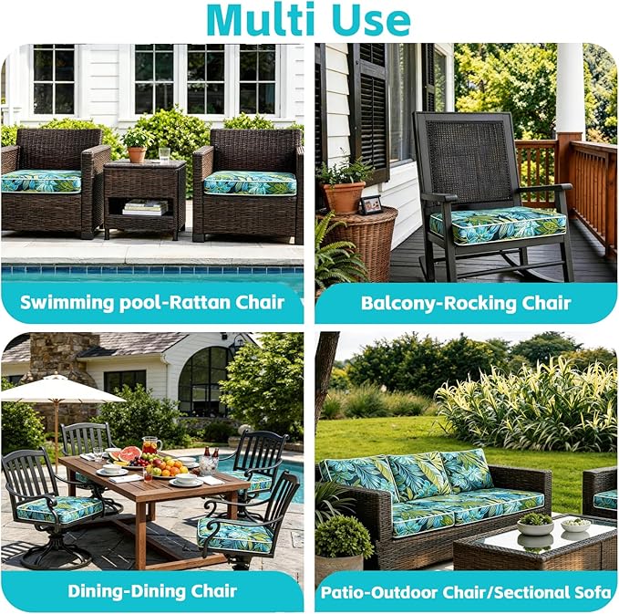 COZYVIDA Outdoor Chair Cushions Set of 4, 20"x20" Square Seat Pads with Tie Straps and YKK Zippers, 30D High-Density Foam, Water-Resistant Fabric,UV-Resistant 1000+ Hrs