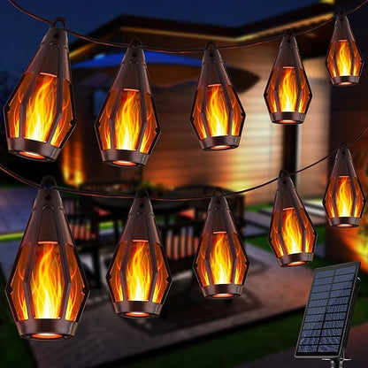Flacchi Solar String Lights Outdoor, 41FT Flame Solar Powered Patio Lights with 15 Bulbs 150 LEDs, Waterproof Outdoor String Lights for Garden Yard Patio Decor, Outside Decor for Party Camping BBQ