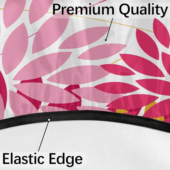 Round Tablecloth with Umbrella Hole and Zipper Elastic Fitted Table Cloth 36"-44" Oil-Proof Waterproof Patio Table Cover for Outdoor Picnic Party, Spring Summer Geometric Elegant Pink Yellow