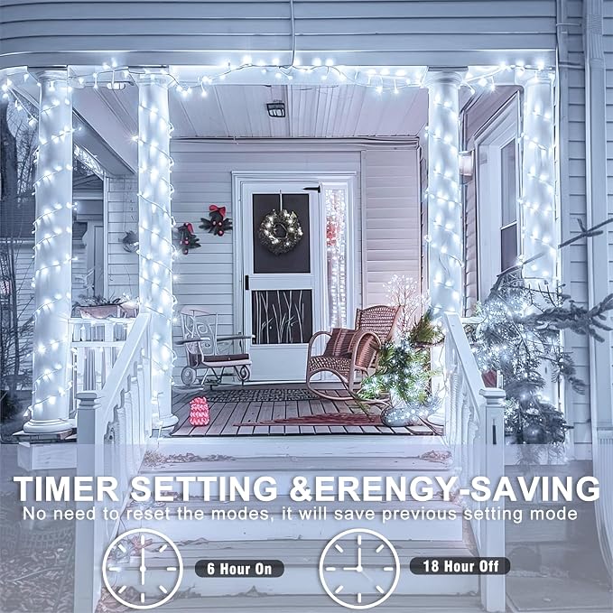 82FT 250 LED Outdoor String Lights, White Christmas Lights Indoor | Plug in Waterproof 8 Modes Clear Wire String Twinkle Lights for Bedroom Outside Patio Xmas Party Holiday Decorations