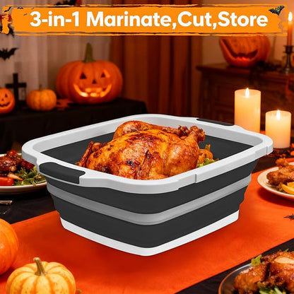 BBQ Prep Tub with Lid and Cutting Board - Collapsible Barbecue Tool Set for Marinating, Grilling, BBQ Prep Station for Outdoor Cooking, Camping Kitchen Accessories & Barbecue Utensils, X-Large Black