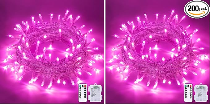 JMEXSUSS 33ft 100 LED Pink Valentine Lights Indoor Outdoor, Pink Battery Operated Lights with 8 Modes Remote, Christmas String Light for Valentine's Day Bedroom Party Tree Decor (Pack of 2)