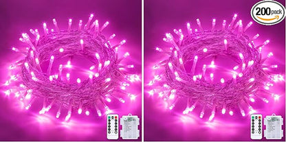 JMEXSUSS 33ft 100 LED Pink Valentine Lights Indoor Outdoor, Pink Battery Operated Lights with 8 Modes Remote, Christmas String Light for Valentine's Day Bedroom Party Tree Decor (Pack of 2)