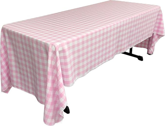 LA Linen TCcheck60x126-PinkK37 Polyester Gingham Checkered Rectangular Tablecloth, White & Pink - 60 x 126 in.