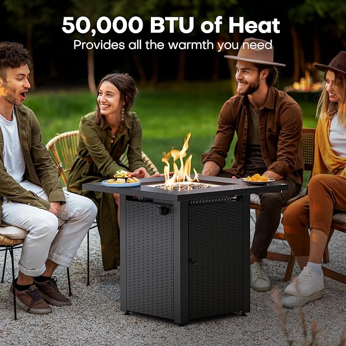 LEGACY HEATING Zeta 1 Propane Fire Pit Table, 50,000BTU Outdoor Gas Fire Pit, 2 in 1 Firepit Table w/Lid, Lava Rock, ETL Certified 28in Steel Fire Table add Warmth to Parties on Backyard, Black