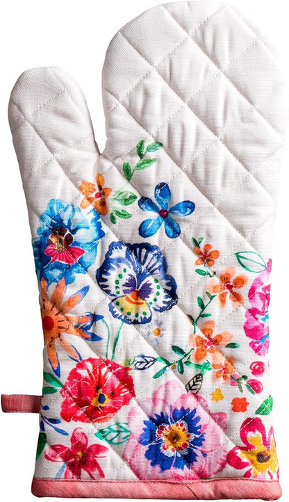 Maison d'Hermine Oven Gloves 100% Cotton Oven Mitt 7" x 13" with Loop Heat Resistant Cooking Gloves Baking Grilling Kitchen Hotel Home Farmhouse Spring Summer(Pack of 1, Happy Florals - High Summer)