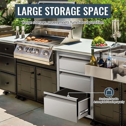 Outdoor Kitchen Drawer 18 x 24 x 23 inch Flush Mount BBQ Triple Layer Drawer, Durable Stainless Steel Kitchen Outdoor Kitchen Access Drawer for BBQ Island Patio