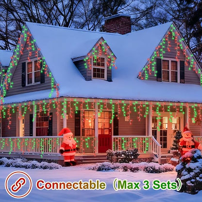 YEGUO 66ft 800 LED Red and Green Icicle Lights Outdoor Waterproof, 160 Drops Icicle String Lights Connectable, 8 Modes Icicle Christmas Lights with Memory Timer