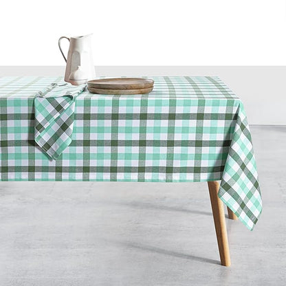 Gingham Tablecloth, 60x102 Inch, Soft Cotton Checkered Table Cover, Reusable & Durable for Daily Use, Garden Parties, Kitchen Decor, Outdoor Dining, Mint Green, Aqua Green, White
