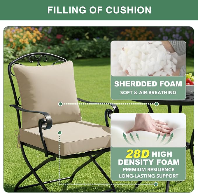 Summsun Patio Chair Cushions 22 x 22 Inch, Cream | Double-Sided Water Resistant, Removable Cover, Back Pillow & Seat Cushion, Tie Straps, Fit for Patio, Garden, Sofa Couch