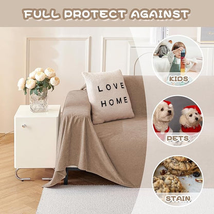 MYSKY HOME Couch Cover Sofa Covers for 3 Cushion Couch, Ultra - Soft Dog Couch Covers Protector for Sectional Sofa, Non Slip Sofa Slipcover Furniture Protector for Pet, 91" x 118", Khaki